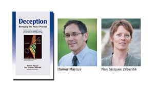 Boken Deception og forfatterne Itamar Marcus og Nan Jacques Zilberdik. (Montasje: Conrad Myrland)