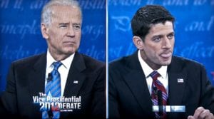Joe Biden (f.v.) og Matt Ryan braket sammen til visepresidentdebatt i natt. (Foto: Skjermdump fra NBC)