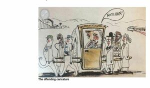 Den svenske avisa Dagens Nyheter trykket denne karikaturen. (Foto: skjermdump Yedioth Aharonoth)