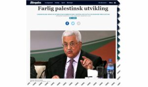 I en lederartikkel kritiserer Aftenposten de palestinske selvstyremyndighetene og mener Norge bør legge press på dem. (Foto: Faksimile Aftenposten)