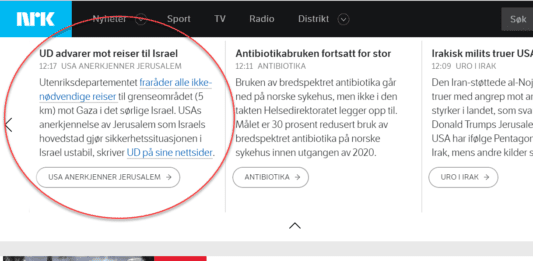 Skjermdump fra toppen av forsiden på nrk.no 7. desember 2017.